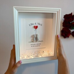 Couples Personalised Pebble Art Picture Frame Stone Couple Anniversary Gift Birthday Wife Husband Girlfriend Customised Rock Wedding UK - thumbnail 2