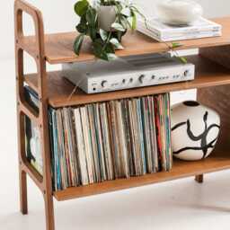 Long Vinyl Record Shelf, Low Storage Console 97-189 cm, Mid Century Display, Wide Lp Wooden, Custom Size - thumbnail 2