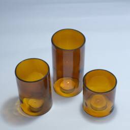 Beer Bottle Tea Light Hurricane Candle Cover Trio Set Amber Brown - Wedding Restaurant Dining Christmas Decoration - thumbnail 1