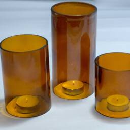 Beer Bottle Tea Light Hurricane Candle Cover Trio Set Amber Brown - Wedding Restaurant Dining Christmas Decoration - thumbnail 2
