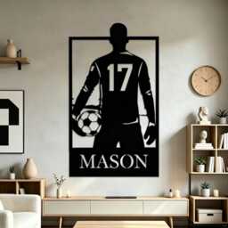Custom Soccer Player Metal Wall Art, Name & Jersey Number Football Silhouette Iron Sign, Boys Bedroom Sports Themed Hanging - thumbnail 4