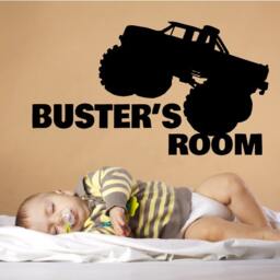 Custom Personalized Name & Monster Truck Wheelie Wall Decal Sticker Decor 03 - thumbnail 1