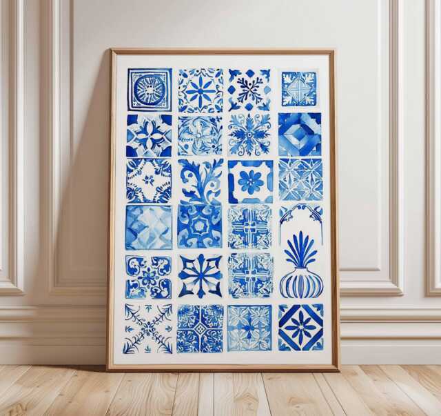 Greek Pattern Art Print, Blue Meander Wall Art, Hellenic Geometric Poster, Mediterranean Decor, Ancient Greece Inspired Print - image 1