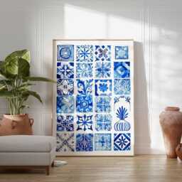 Greek Pattern Art Print, Blue Meander Wall Art, Hellenic Geometric Poster, Mediterranean Decor, Ancient Greece Inspired Print - thumbnail 3