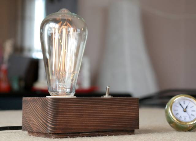 Handmade Spruce Wood Edison Lamp Rustic Bedside Table Lamp - image 1