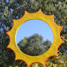 Papermache Sun Mirror Yellow & Orange Sunburst, Round Sun Mirror, New Home House Warming Gift, Hippy Decor, Bohemian Wall Decor - thumbnail 2