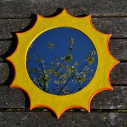 Papermache Sun Mirror Yellow & Orange Sunburst, Round Sun Mirror, New Home House Warming Gift, Hippy Decor, Bohemian Wall Decor - thumbnail 3