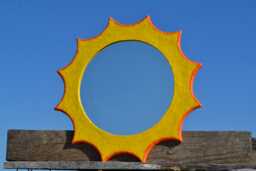 Papermache Sun Mirror Yellow & Orange Sunburst, Round Sun Mirror, New Home House Warming Gift, Hippy Decor, Bohemian Wall Decor - thumbnail 1