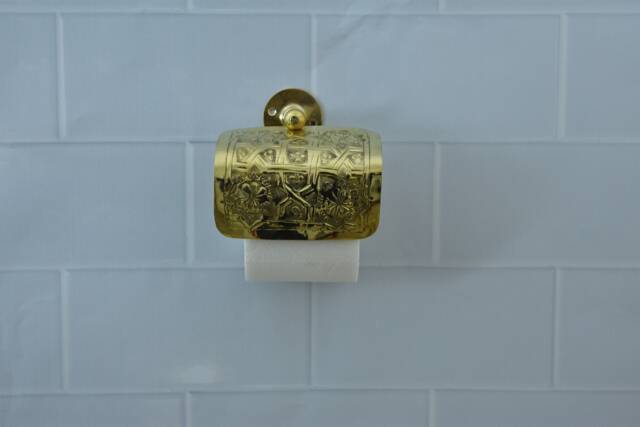 Unlacquered Brass Toilet Paper Holder, Handcrafted Powder Room Roll Holder - image 1