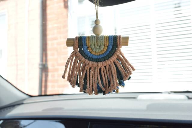 Semi Circle Rainbow Macrame Wall Hanging, Eco Friendly Car Diffuser For Essential Oils, Half Moon Nursery Baby Girl Decor, Kids Room Boho - image 1