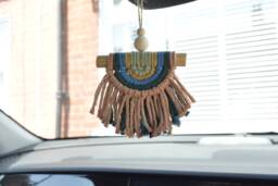 Semi Circle Rainbow Macrame Wall Hanging, Eco Friendly Car Diffuser For Essential Oils, Half Moon Nursery Baby Girl Decor, Kids Room Boho - thumbnail 1