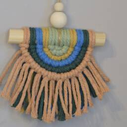Semi Circle Rainbow Macrame Wall Hanging, Eco Friendly Car Diffuser For Essential Oils, Half Moon Nursery Baby Girl Decor, Kids Room Boho - thumbnail 2
