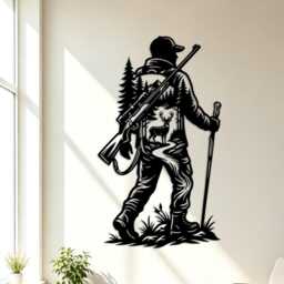 Wilderness Hunter Metal Wall Decor, Deer & Pine Forest Sportsman Silhouette Iron Sign, Gift For Hunting Enthusiast Cabin Art - thumbnail 2