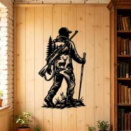 Wilderness Hunter Metal Wall Decor, Deer & Pine Forest Sportsman Silhouette Iron Sign, Gift For Hunting Enthusiast Cabin Art