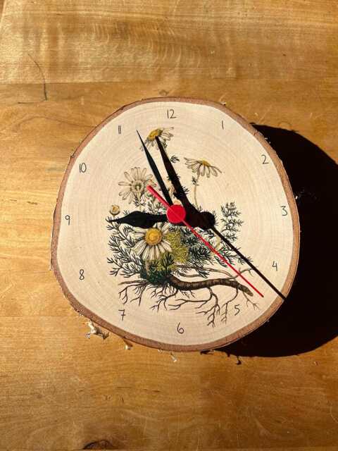 Wall Clock With Vintage Motif Chamomile On Birch Branch Disc Quiet Clockwork - image 1