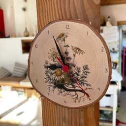 Wall Clock With Vintage Motif Chamomile On Birch Branch Disc Quiet Clockwork - thumbnail 2