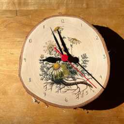 Wall Clock With Vintage Motif Chamomile On Birch Branch Disc Quiet Clockwork - thumbnail 3