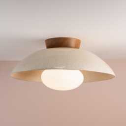 Speckled Cream Gloss Xl Dawn Flush Mount Ceiling Light in Ceramic & Oak - thumbnail 1