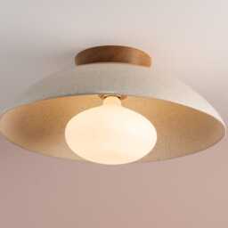 Speckled Cream Gloss Xl Dawn Flush Mount Ceiling Light in Ceramic & Oak - thumbnail 2