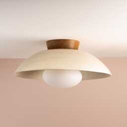 Speckled Cream Gloss Xl Dawn Flush Mount Ceiling Light in Ceramic & Oak - thumbnail 3
