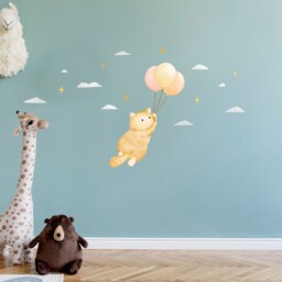 Ginger Balloon Cat Wall Decal, Plastic-Free Kids Room Wall Stickers - thumbnail 3