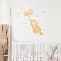 Ginger Balloon Cat Wall Decal, Plastic-Free Kids Room Wall Stickers