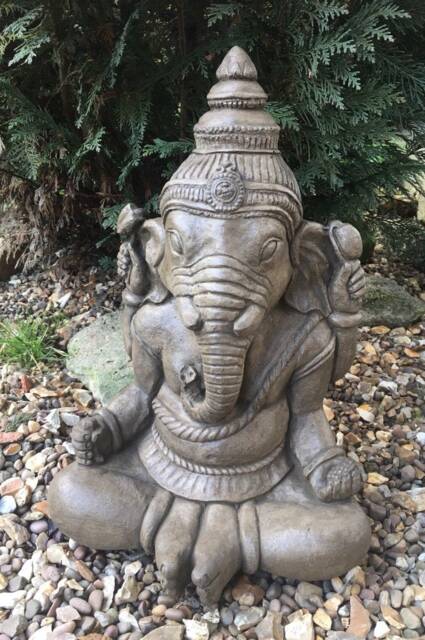 Stone Large Meditating Ganesh Elephant Praying God Buddha Garden Statue Ornament - image 1