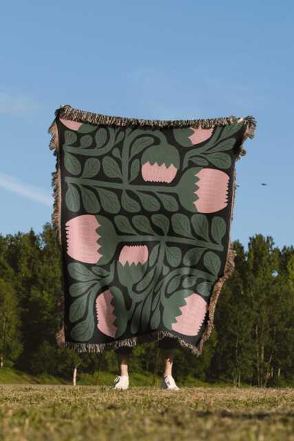 Pink & Green Floral Scandinavian Woven Blanket - image 1