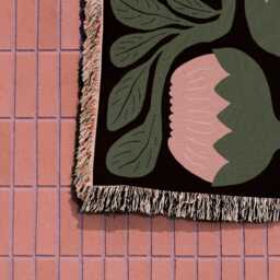 Pink & Green Floral Scandinavian Woven Blanket - thumbnail 3