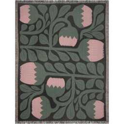 Pink & Green Floral Scandinavian Woven Blanket - thumbnail 4