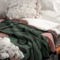 Pink & Green Floral Scandinavian Woven Blanket - thumbnail 2