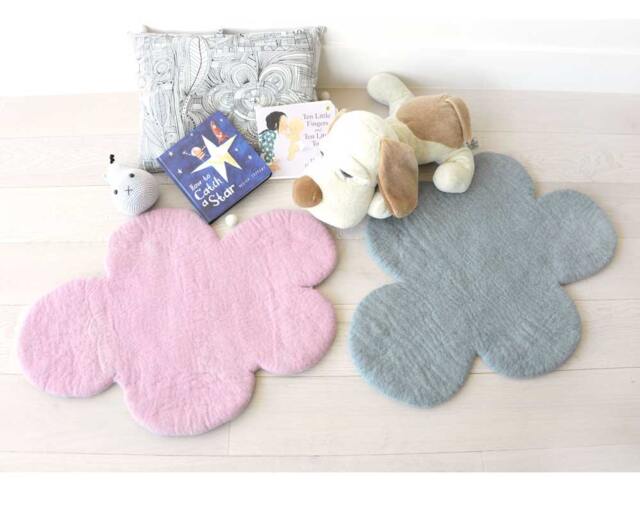 Cloud Rugs, Soft Pink & Grey Felted Rug, Nursery Felt Kids Room Decor, Children Decor - image 1