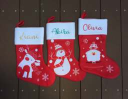 Super Cute Custom Christmas Stocking. High Quality Designs Of Rudolph, Snowman, Santa Or Paw Prints With Name Printed in Your Colour Choice