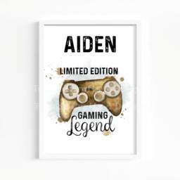 A4 Personalised Gaming Wall Art Print, Bedroom Poster, Custom Gamer Video Game Room Decor, Name Artwork - thumbnail 2