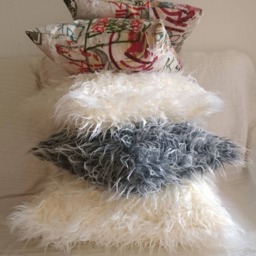 Faux Fur Pillow, Long Haired Sheep Imitation On Each Side, Throw Grey Cushion, Pillow Cover, Hand Made in France - thumbnail 3