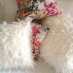 Faux Fur Pillow, Long Haired Sheep Imitation On Each Side, Throw Grey Cushion, Pillow Cover, Hand Made in France - thumbnail 4