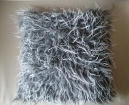 Faux Fur Pillow, Long Haired Sheep Imitation On Each Side, Throw Grey Cushion, Pillow Cover, Hand Made in France - thumbnail 1