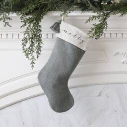 Personalized Slubbed Christmas Stocking With Tassel - Custom Name Modern Monogram Family Farmhouse Xmas - thumbnail 4