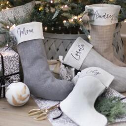 Personalized Slubbed Christmas Stocking With Tassel - Custom Name Modern Monogram Family Farmhouse Xmas - thumbnail 1