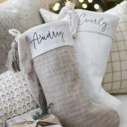 Personalized Slubbed Christmas Stocking With Tassel - Custom Name Modern Monogram Family Farmhouse Xmas - thumbnail 3