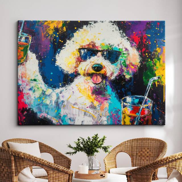 Poodle Toasting Drink Glasses Dog Pet Art Abstract Oil Painting Framed Poster Print & Canvas Wall Living Home Decor Interior Gift - image 1