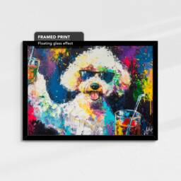 Poodle Toasting Drink Glasses Dog Pet Art Abstract Oil Painting Framed Poster Print & Canvas Wall Living Home Decor Interior Gift - thumbnail 2