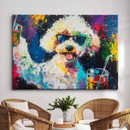 Poodle Toasting Drink Glasses Dog Pet Art Abstract Oil Painting Framed Poster Print & Canvas Wall Living Home Decor Interior Gift