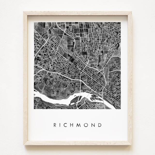 Richmond Map Watercolor Print Virginia City Block Plan - Art Print Moving Gift Wedding Graduation Vcu University Richmond Wall - image 1