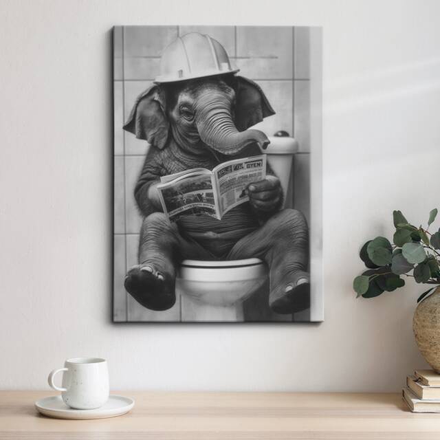 Elephant On The Toilet Painting Framed Poster Print & Canvas Wall Decor Art Bedroom Home Interior Funny Gift Idea Animal - image 1