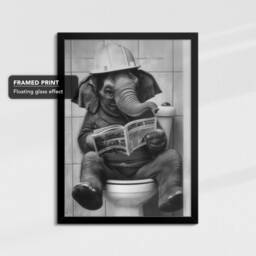 Elephant On The Toilet Painting Framed Poster Print & Canvas Wall Decor Art Bedroom Home Interior Funny Gift Idea Animal - thumbnail 2