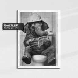 Elephant On The Toilet Painting Framed Poster Print & Canvas Wall Decor Art Bedroom Home Interior Funny Gift Idea Animal - thumbnail 3