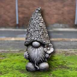 Concrete Gnome With Flower Statue Stone Sculpture Handcrafted Elf Ornament Cement Fairy Garden Gift Outdoor & Indoor Decor - thumbnail 1