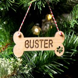 Personalised Dog Christmas Ornament Engraved Wood Pet Bauble - thumbnail 1