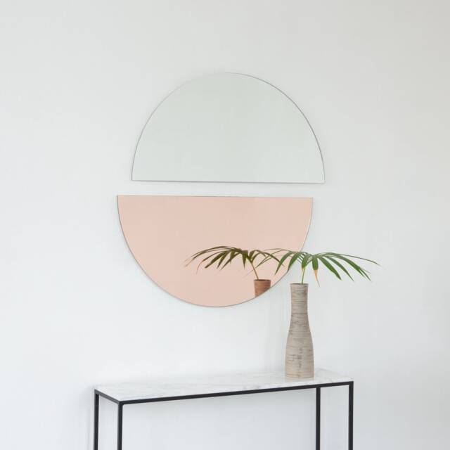Set Of 2 Luna??? Half-Moon Mixed Tinted Silver + Rose Gold Round Frameless Mirrors - image 1